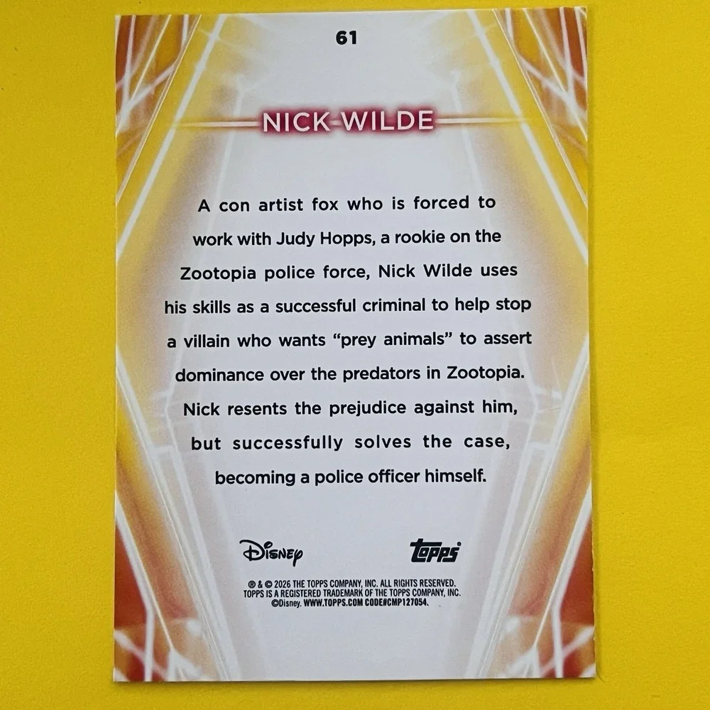 2026 Topps Neon Disney Nick Wilde #61 Zootopia‎ Base Card